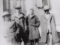 Makanda Ken McIntyre (far right), Louis Farrakhan fka Gene Walcott (2nd from right) & friends, St. Cyprian's Episcopal Church, Boston, circa 1941
